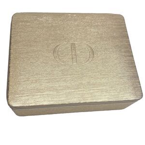 CHRISTIAN DIOR Beauty Metallic Gold Cosmetic Makeup Jewelry Hard Case Box Logo